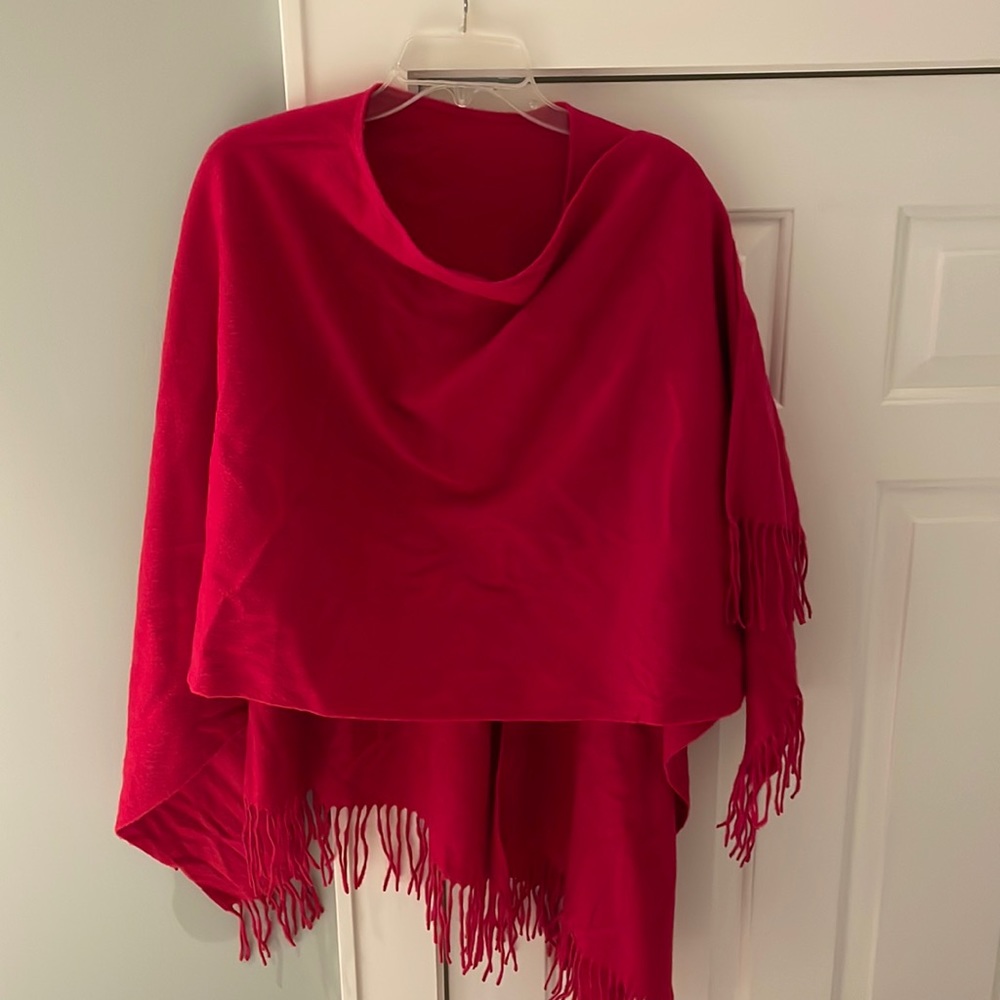 Luscious Red Wool Fringed Cape